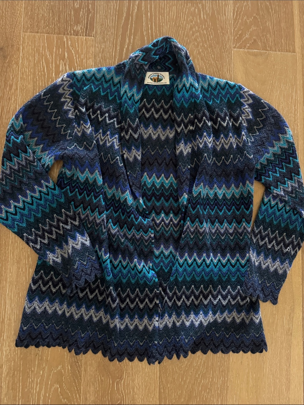 Baby Alpaca Peruopen front Cardigan Women’s L Chevron Stripe Scalloped